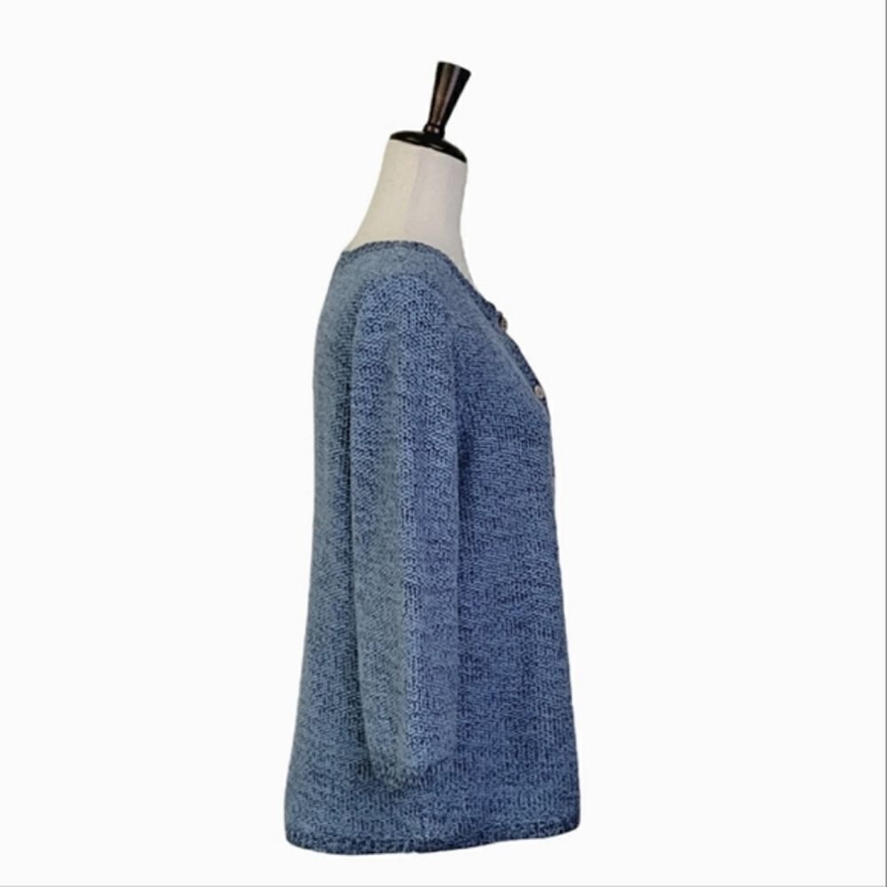Christopher & Banks Marled Blue 3/4 Sleeve Crewneck Cardigan Sweater Size M - Picture 4 of 9